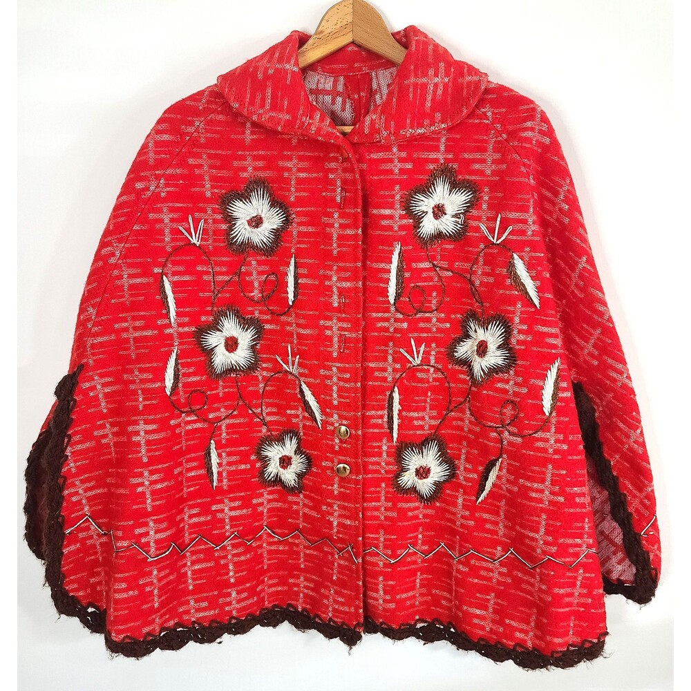 70s Vintage Felt Embroidered Poncho